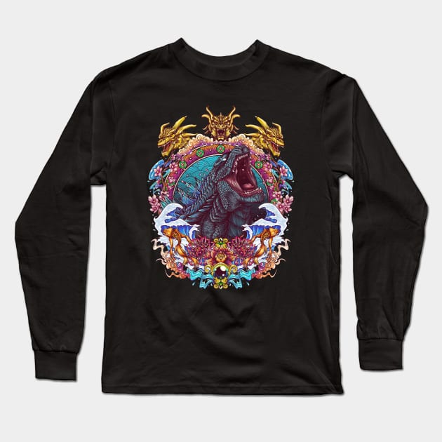 godzilla ornate Long Sleeve T-Shirt by opoyostudio